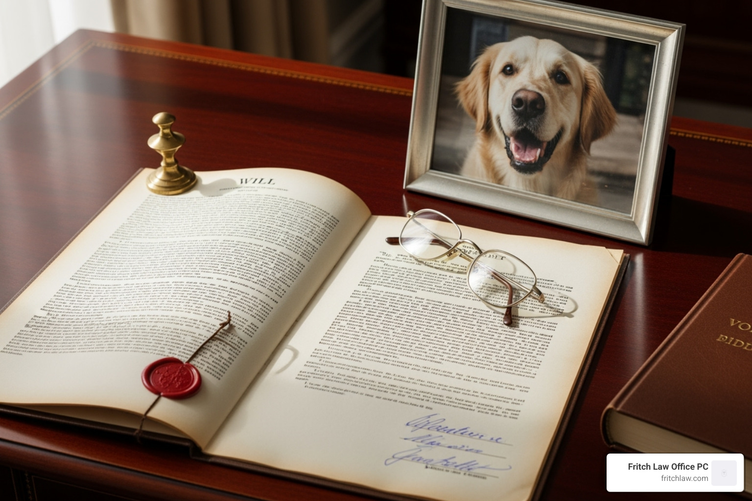 legal document with a pet's photo next to it - lawyer for a pet trust