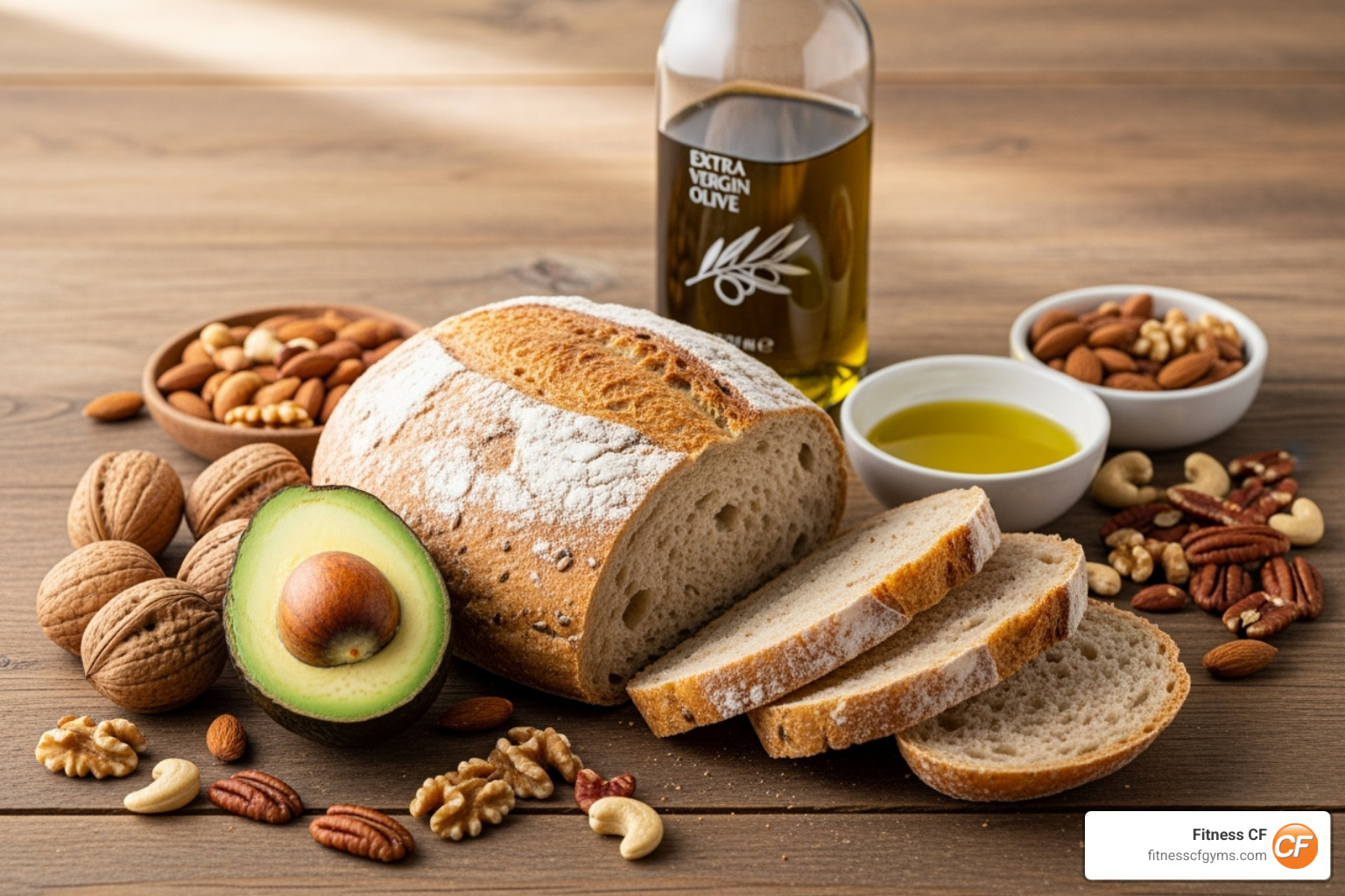 Healthy carbohydrate and fat sources, including whole grains, avocado, nuts, and olive oil - how to gain weight fast