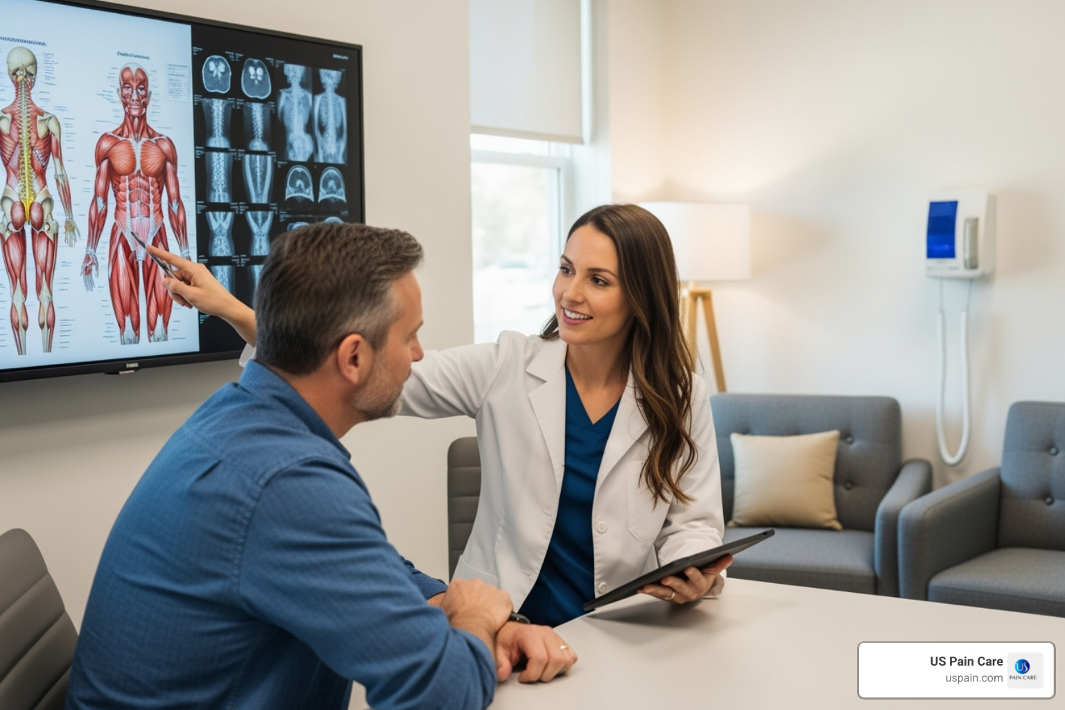 image of a pain management specialist guiding a patient through a treatment plan - conservative treatment for lumbar disc herniation