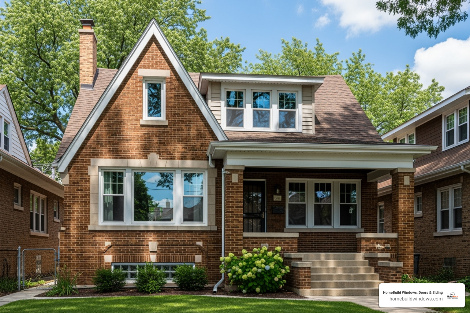 Image of a classic Chicago bungalow with updated windows - broken window replacement chicago