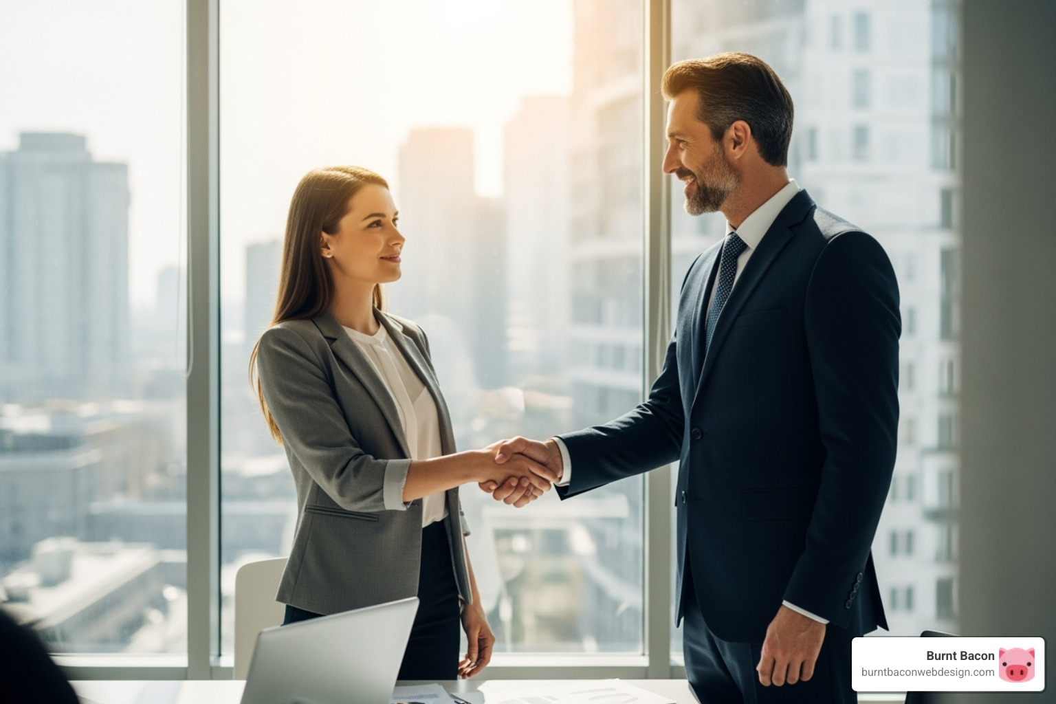 Business owner shaking hands with a web developer - Utah Shopify development Business owner shaking hands with a web developer - Utah Shopify development