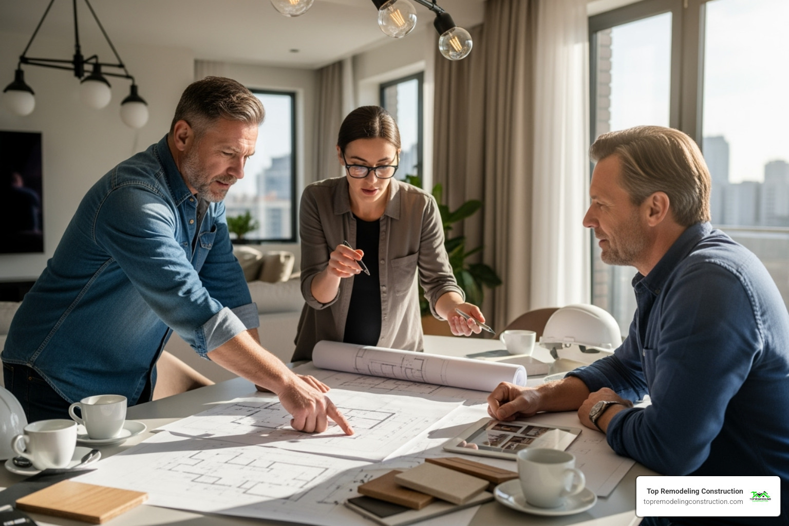 team of a contractor, architect, and homeowner collaborating on a project - home remodel services team of a contractor, architect, and homeowner collaborating on a project - home remodel services