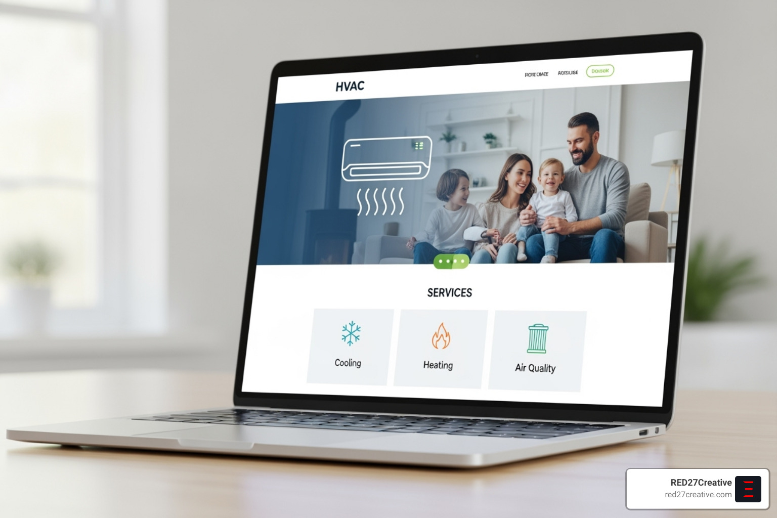 Website header with a prominent phone number and "Book Online" button - HVAC website design ideas Website header with a prominent phone number and "Book Online" button - HVAC website design ideas