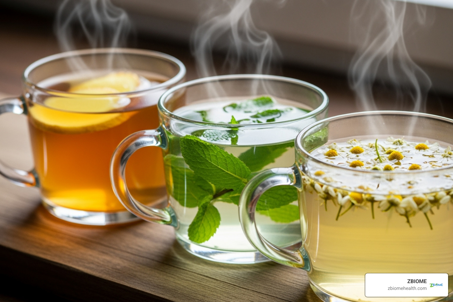various herbal teas like ginger, peppermint, and chamomile - natural gut remedies