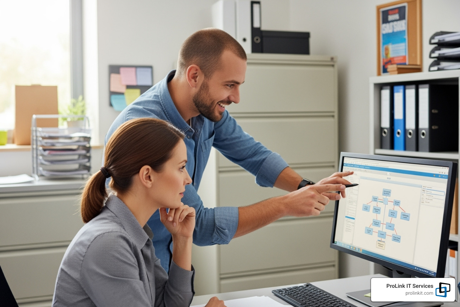 A friendly IT technician collaborating with a school administrator - managed it services for schools utah A friendly IT technician collaborating with a school administrator - managed it services for schools utah