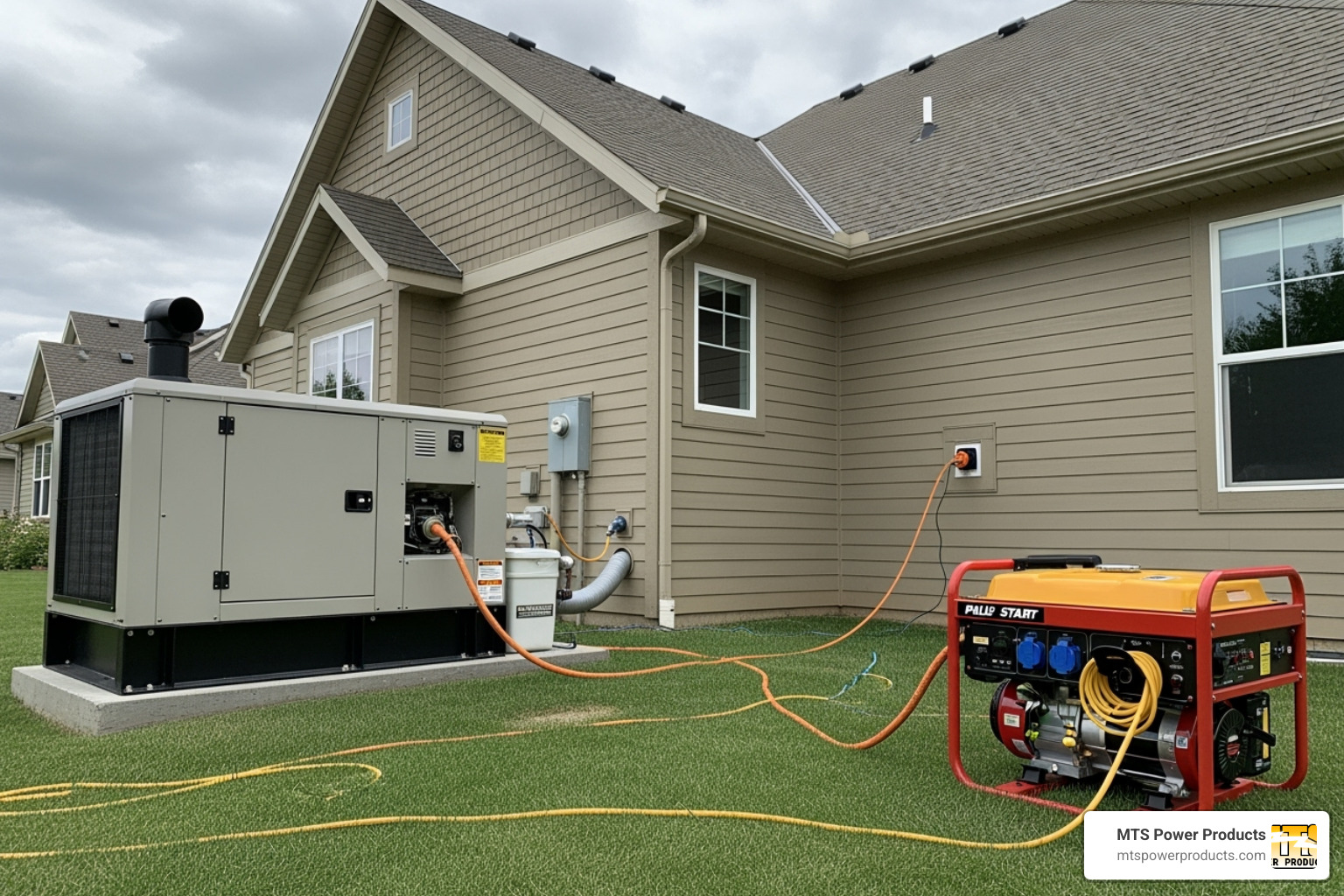 Standby generator next to a house versus a portable generator with extension cords - electric generator miami