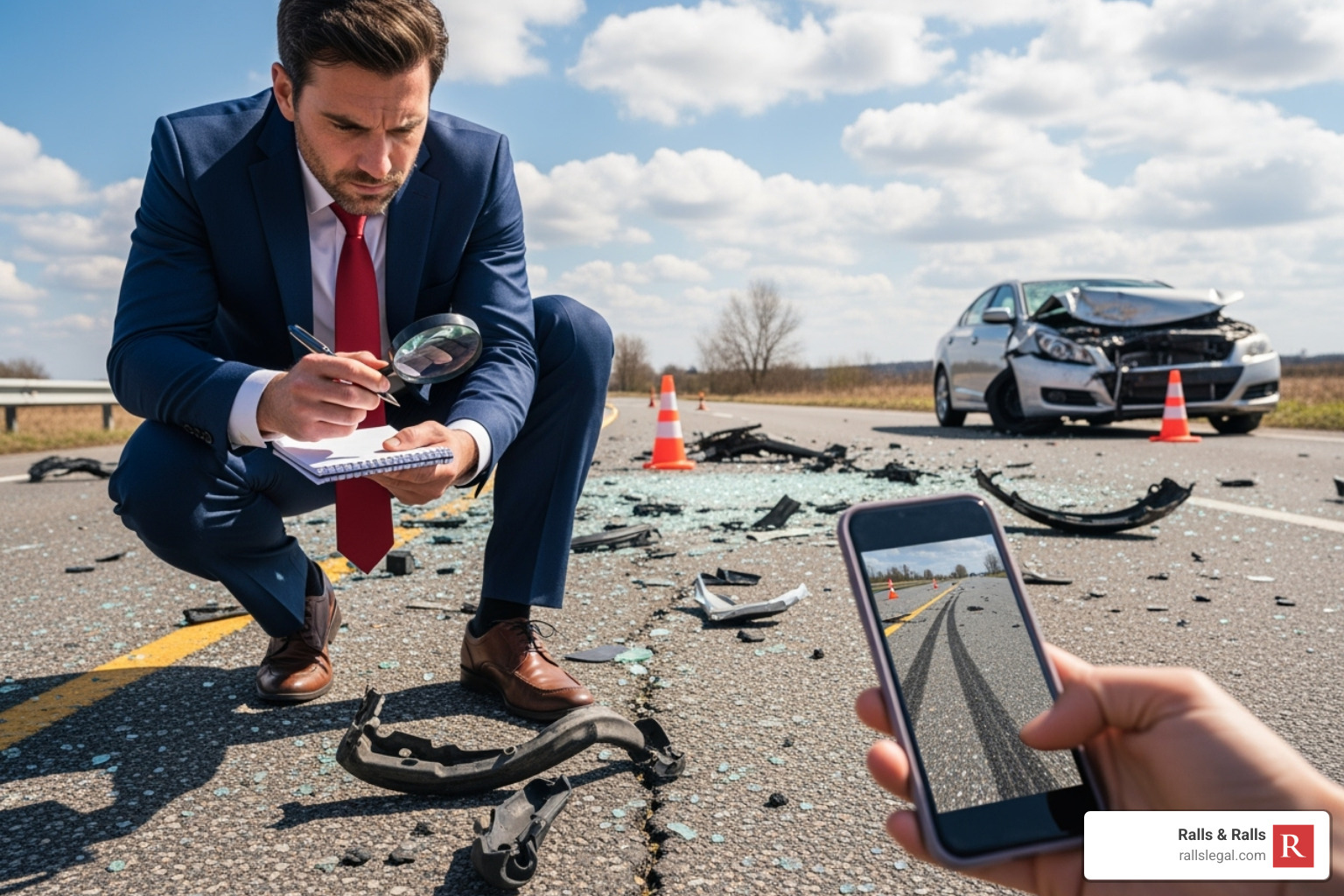 of a lawyer investigating an accident scene - personal injury lawyer lorain