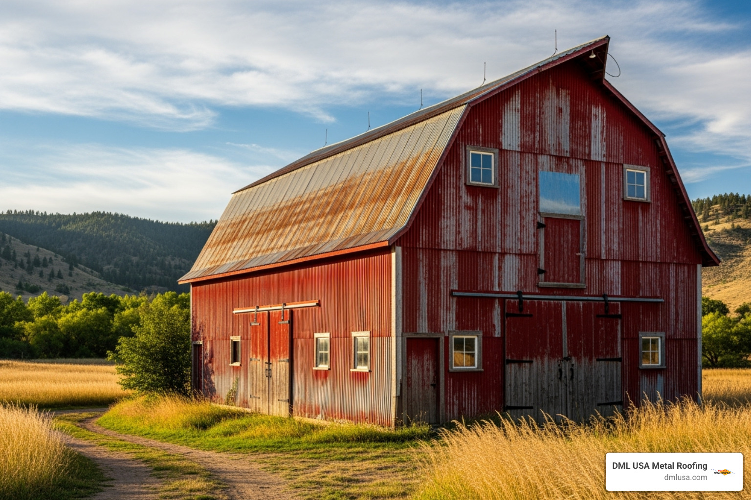 rustic barn with red corrugated siding - colored corrugated metal siding