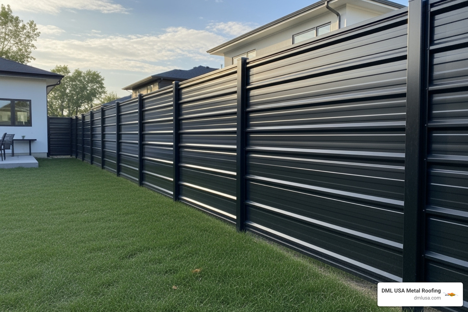 custom fence build using black corrugated panels - colored corrugated metal siding