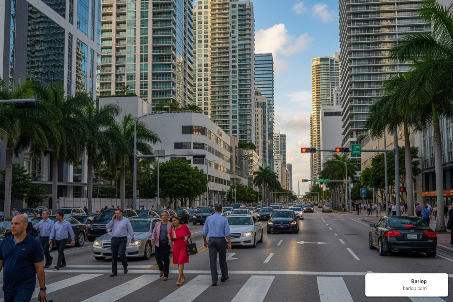 busy street in the Brickell financial district - business development Miami