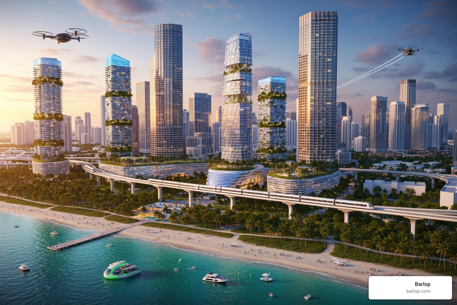 futuristic concept art of Miami - business development Miami