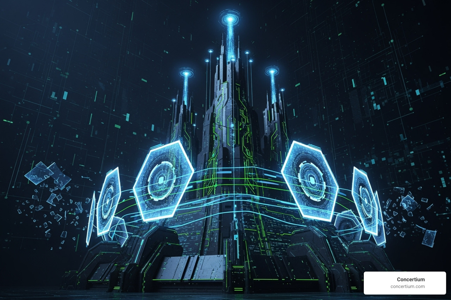 digital fortress with glowing shields - cybersecurity defense strategies