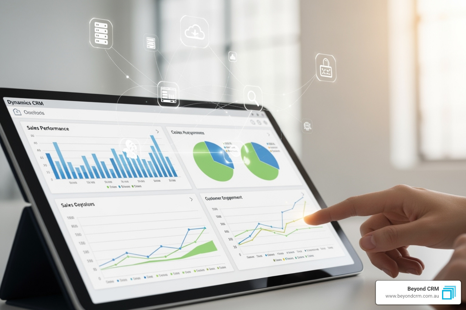 Image of a comprehensive Power BI dashboard visualising Dynamics 365 sales and service data, showing various charts, graphs, and KPIs - dynamics crm data analysis Image of a comprehensive Power BI dashboard visualising Dynamics 365 sales and service data, showing various charts, graphs, and KPIs - dynamics crm data analysis