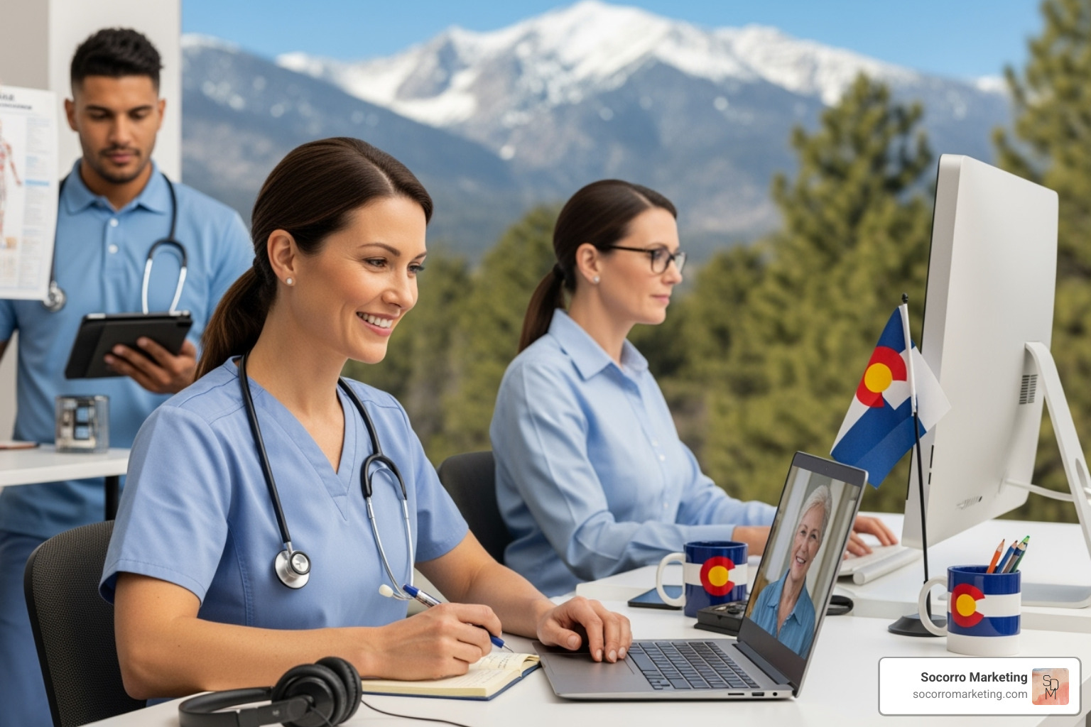 a professional certificate and a person's hands typing on a keyboard - remote healthcare jobs colorado
