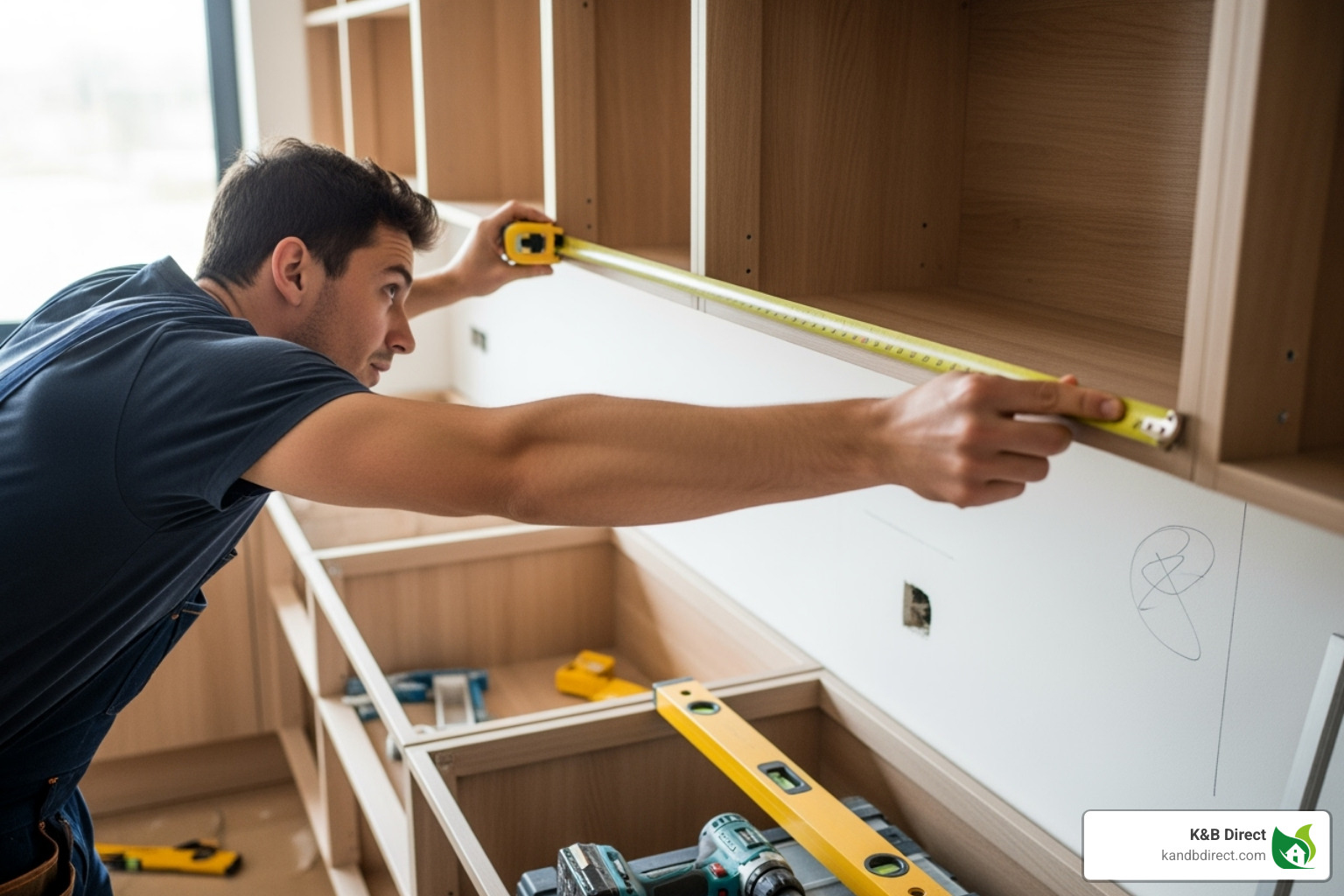 person measuring their kitchen space for new cabinets - Kitchen cabinets