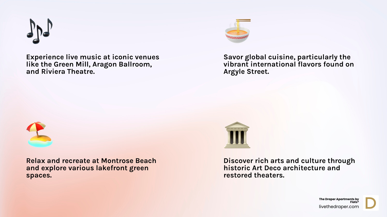 Infographic showing Uptown Chicago attractions map with key landmarks including Green Mill jazz club, Aragon Ballroom concert venue, Montrose Beach lakefront area, Argyle Street Asian dining district, historic theaters, and coffee shops marked with icons and brief descriptions - things to do uptown infographic 4_facts_emoji_light-gradient Infographic showing Uptown Chicago attractions map with key landmarks including Green Mill jazz club, Aragon Ballroom concert venue, Montrose Beach lakefront area, Argyle Street Asian dining district, historic theaters, and coffee shops marked with icons and brief descriptions - things to do uptown infographic 4_facts_emoji_light-gradient