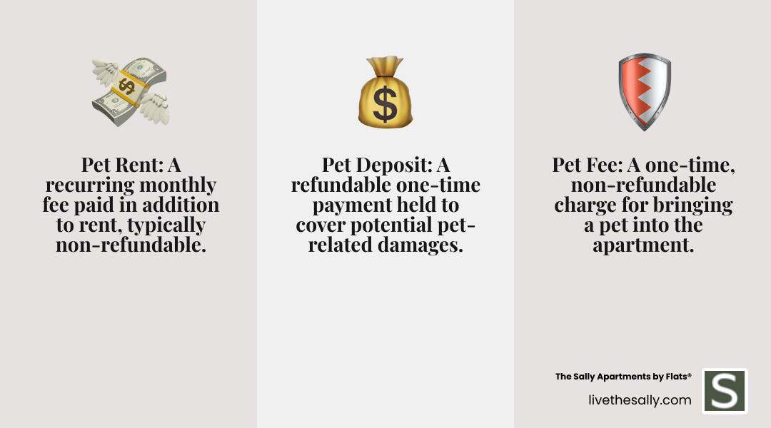 Table comparing Pet Rent, Pet Fee, and Pet Deposit - pet friendly 1 bedroom apartments infographic 3_facts_emoji_grey Table comparing Pet Rent, Pet Fee, and Pet Deposit - pet friendly 1 bedroom apartments infographic 3_facts_emoji_grey