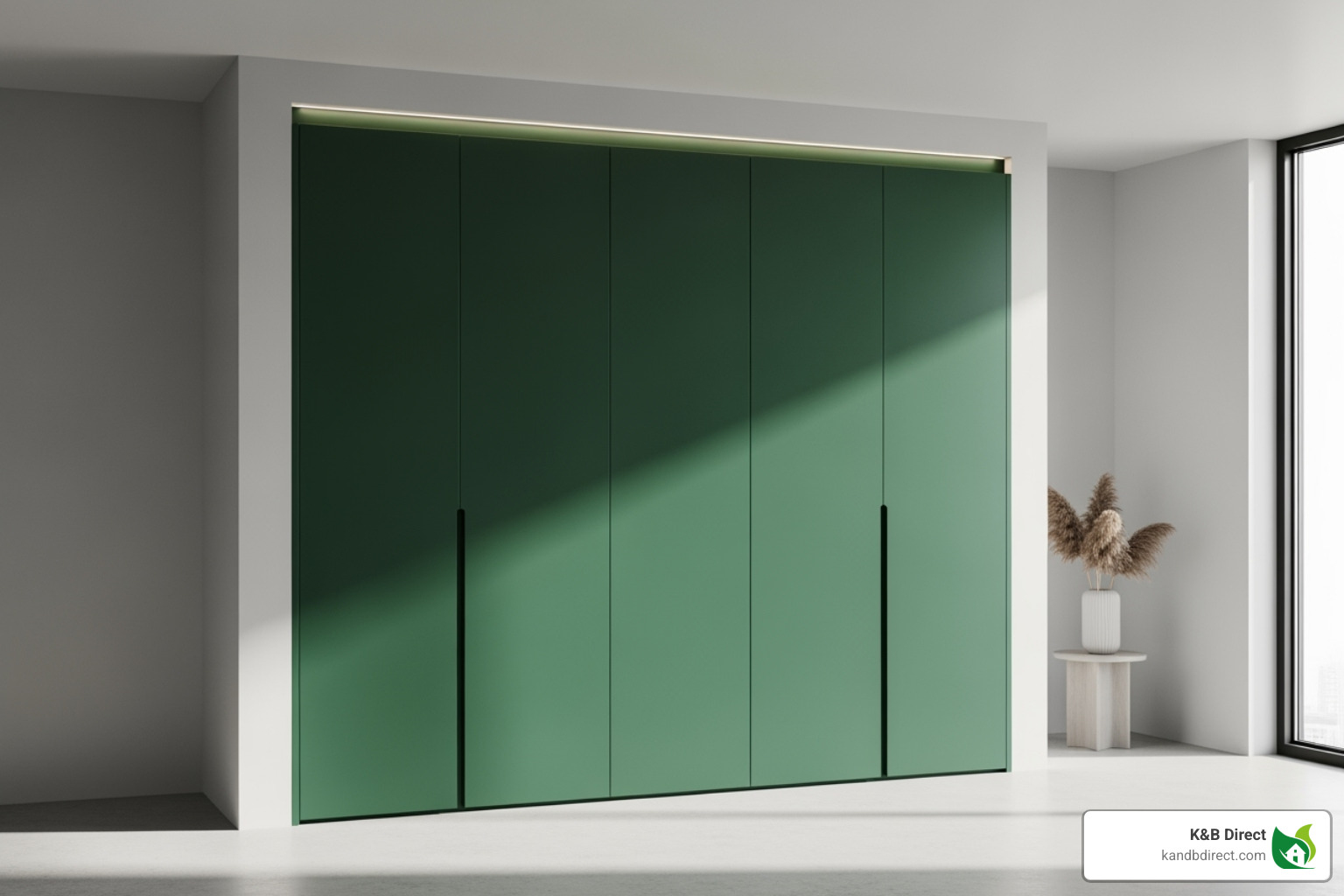A room where the closet doors are a bold accent color that contrasts with the walls - modern interior closet doors