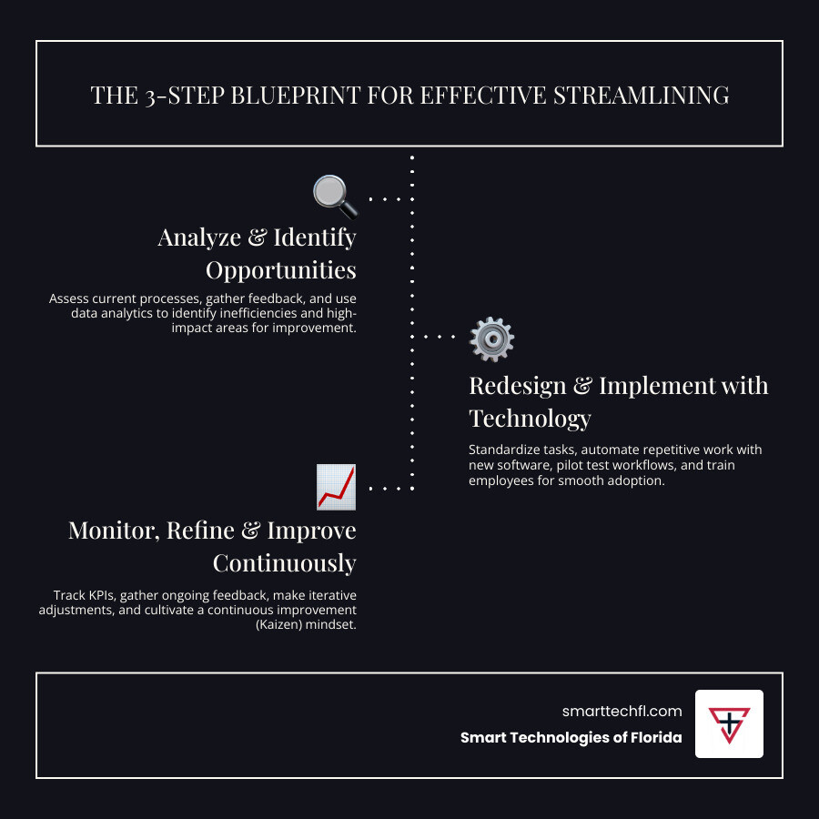 Infographic showing a dashboard from a business process management software displaying real-time analytics, workflow progress, and key performance indicators. - what does streamline process mean infographic infographic-line-3-steps-dark