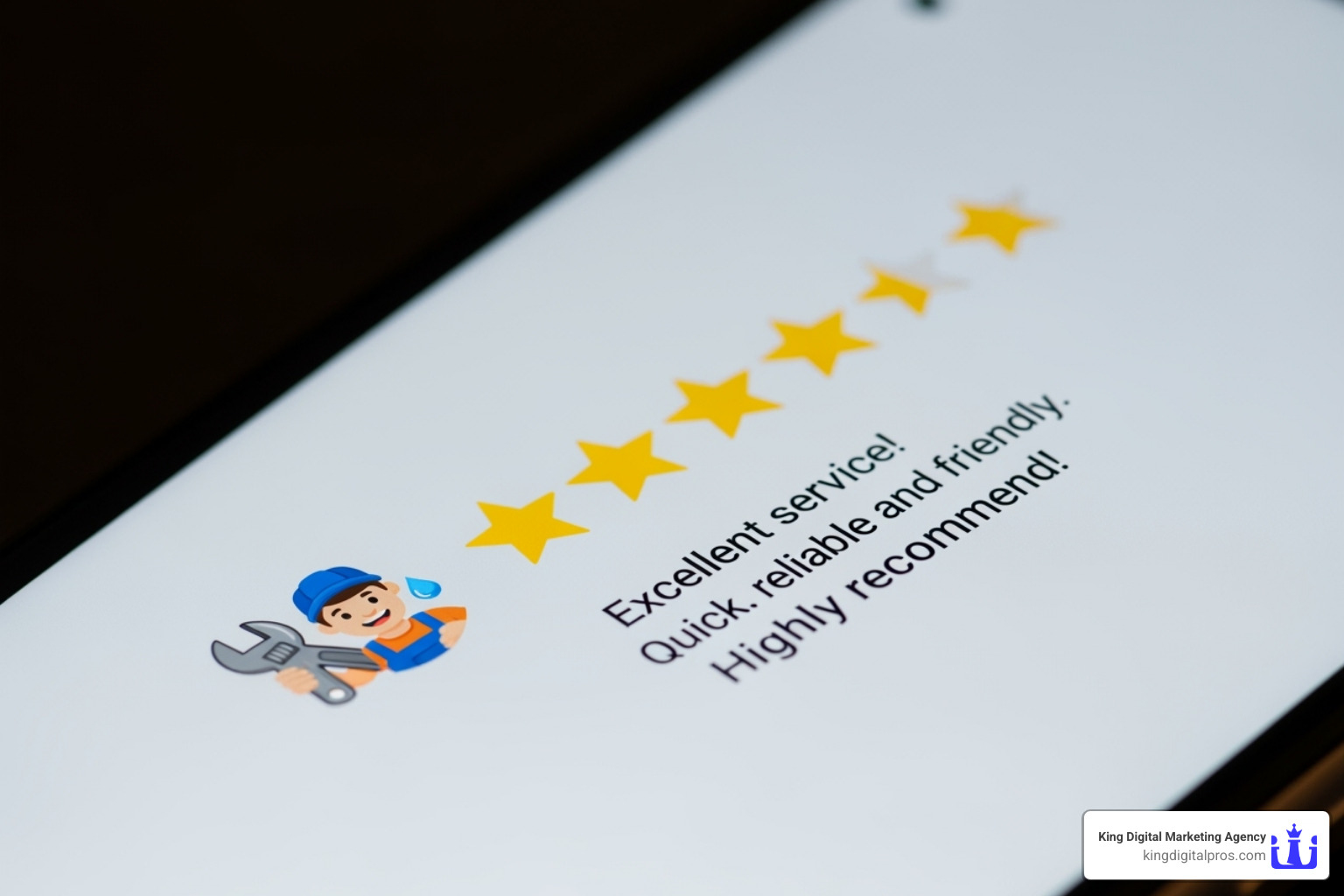 Five-star review for a plumbing company, showing positive feedback - Local SEO for plumbers