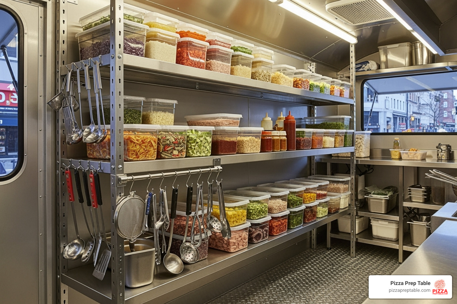 securely installed shelving - food truck shelving