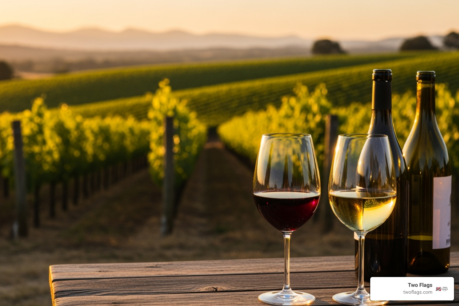 vineyard with glasses of red and white wine - gluten free alcoholic beverages