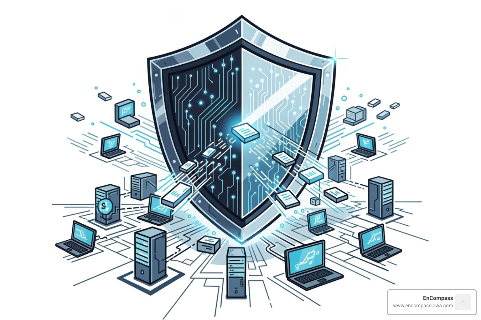 shield icon protecting a computer network - network security assessment