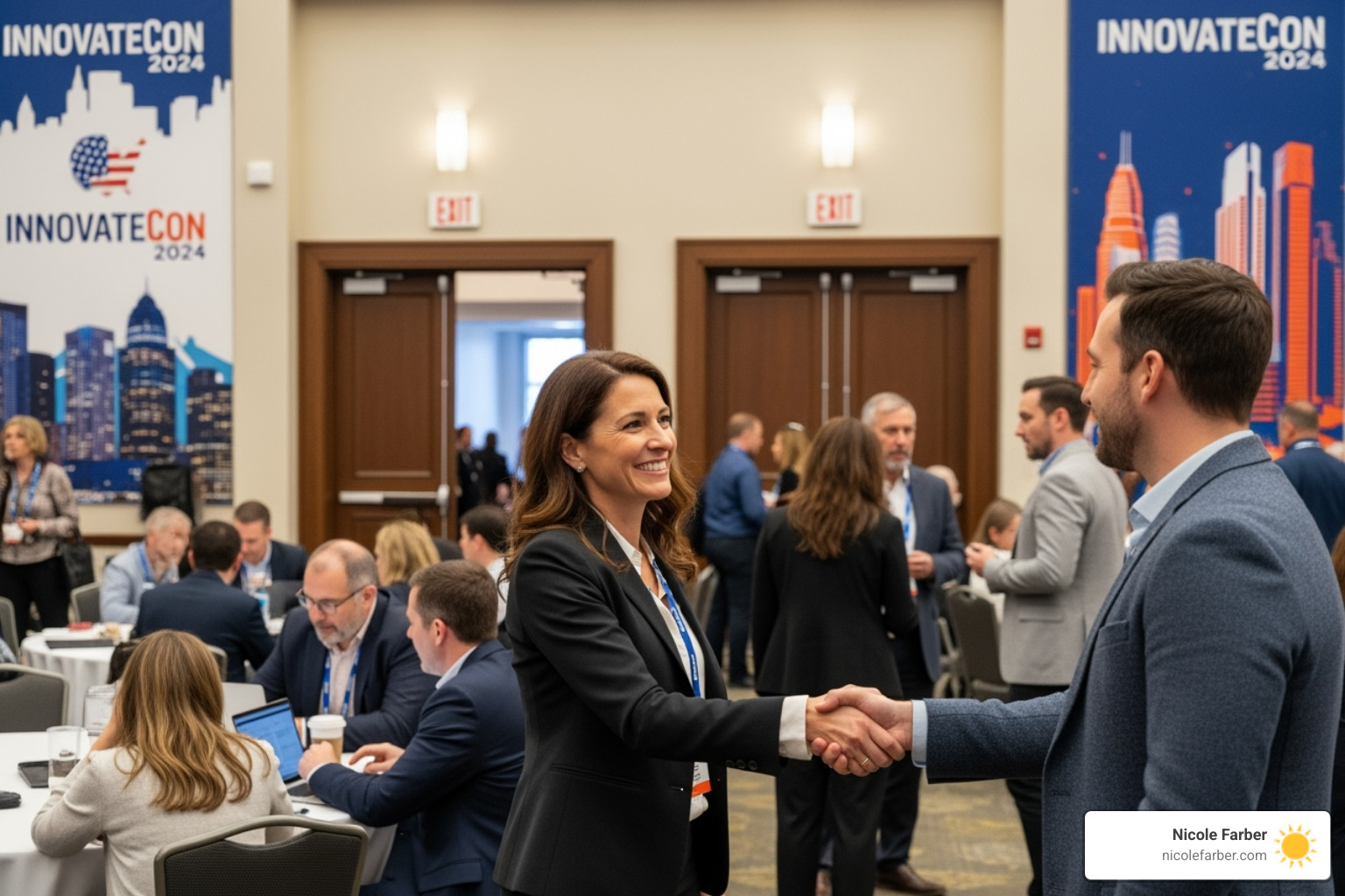 speaker shaking hands with attendee - keynote speaker legal industry available for events in France