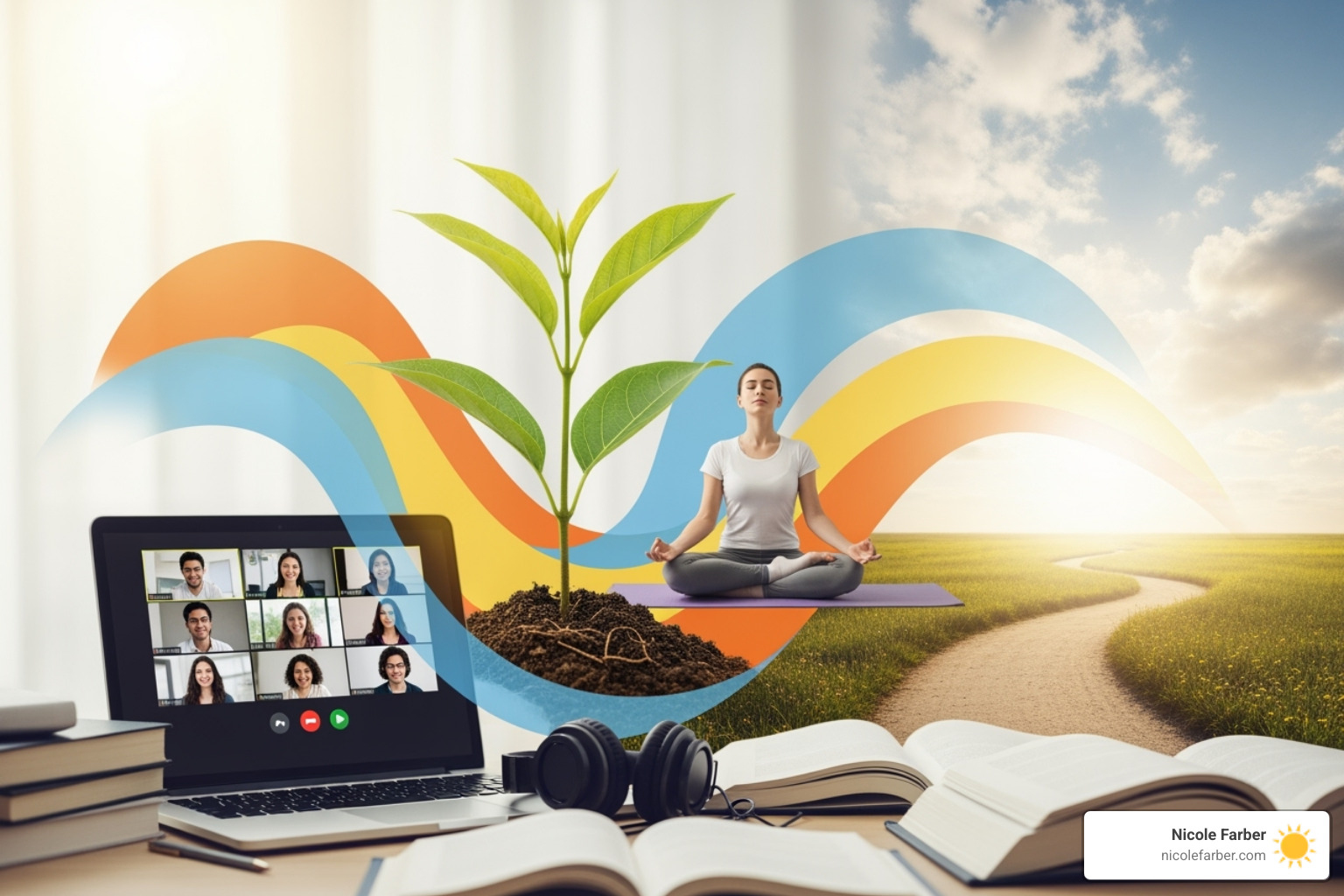 a collage of online learning and personal growth imagery - free life coaching courses