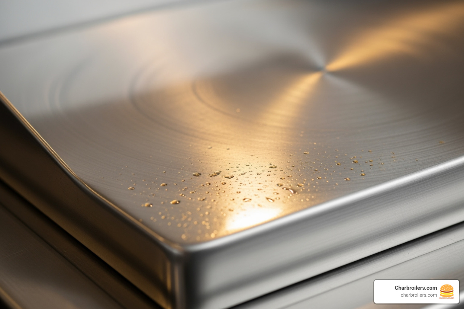 showing a close-up of a thick, polished steel griddle plate - 36 inch commercial gas griddle