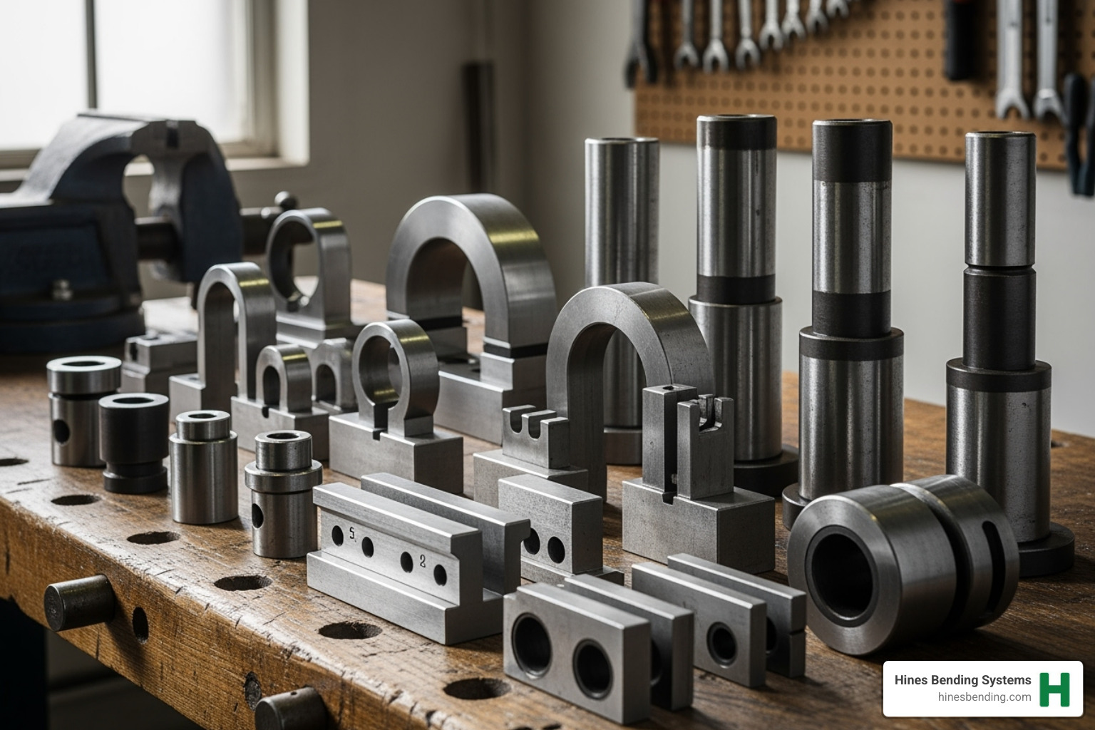 Image of various bender tooling sets, including dies and mandrels. - bending machines for sale