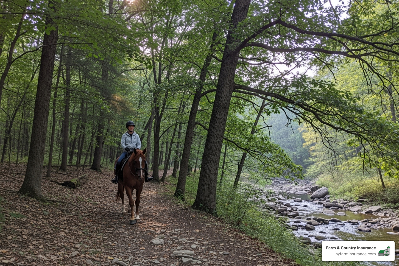 Trail riding in New York state park - equi insurance
