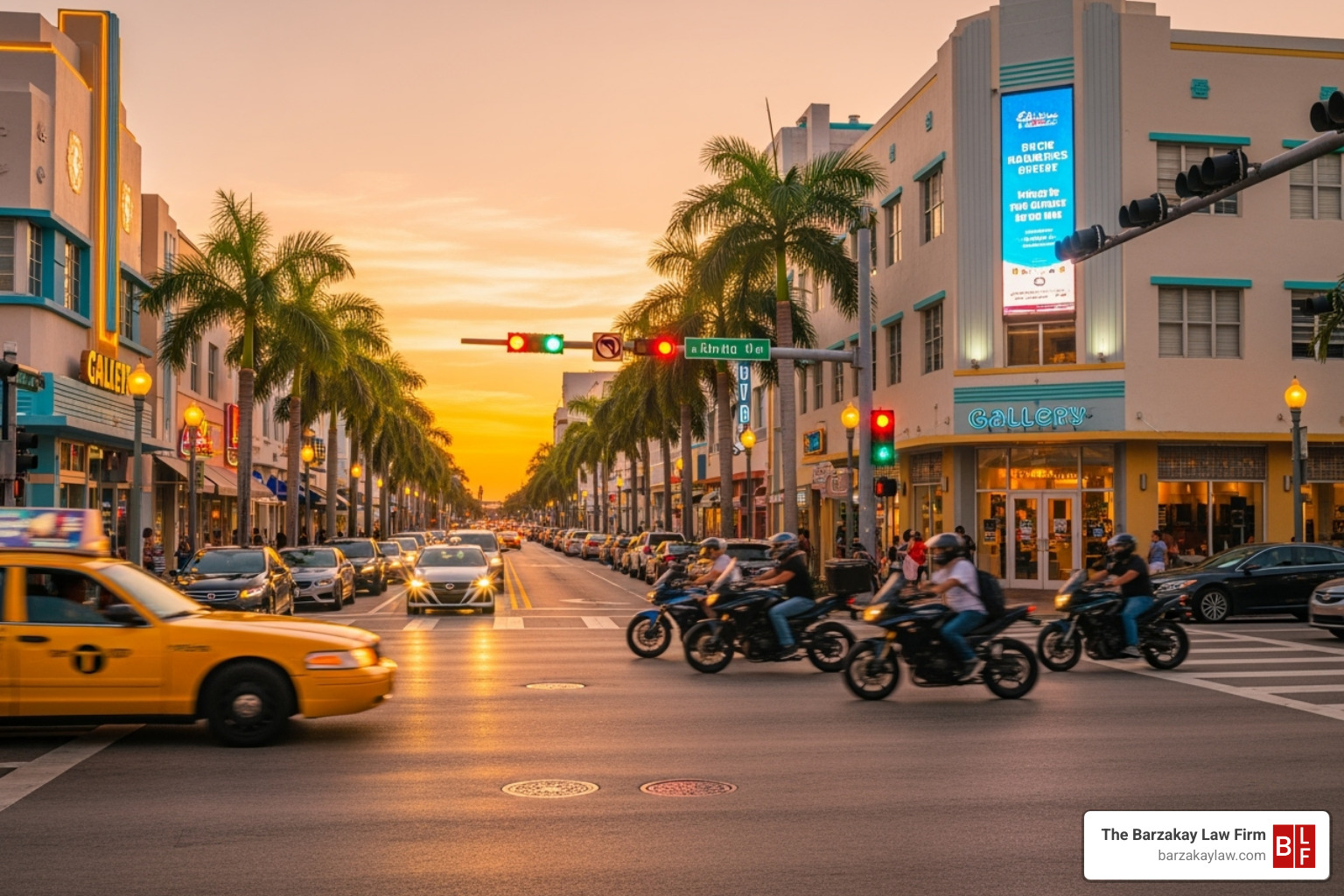 A busy intersection in Broward County with cars and motorcycles, illustrating the dynamic traffic environment. - motorcycle accident broward county