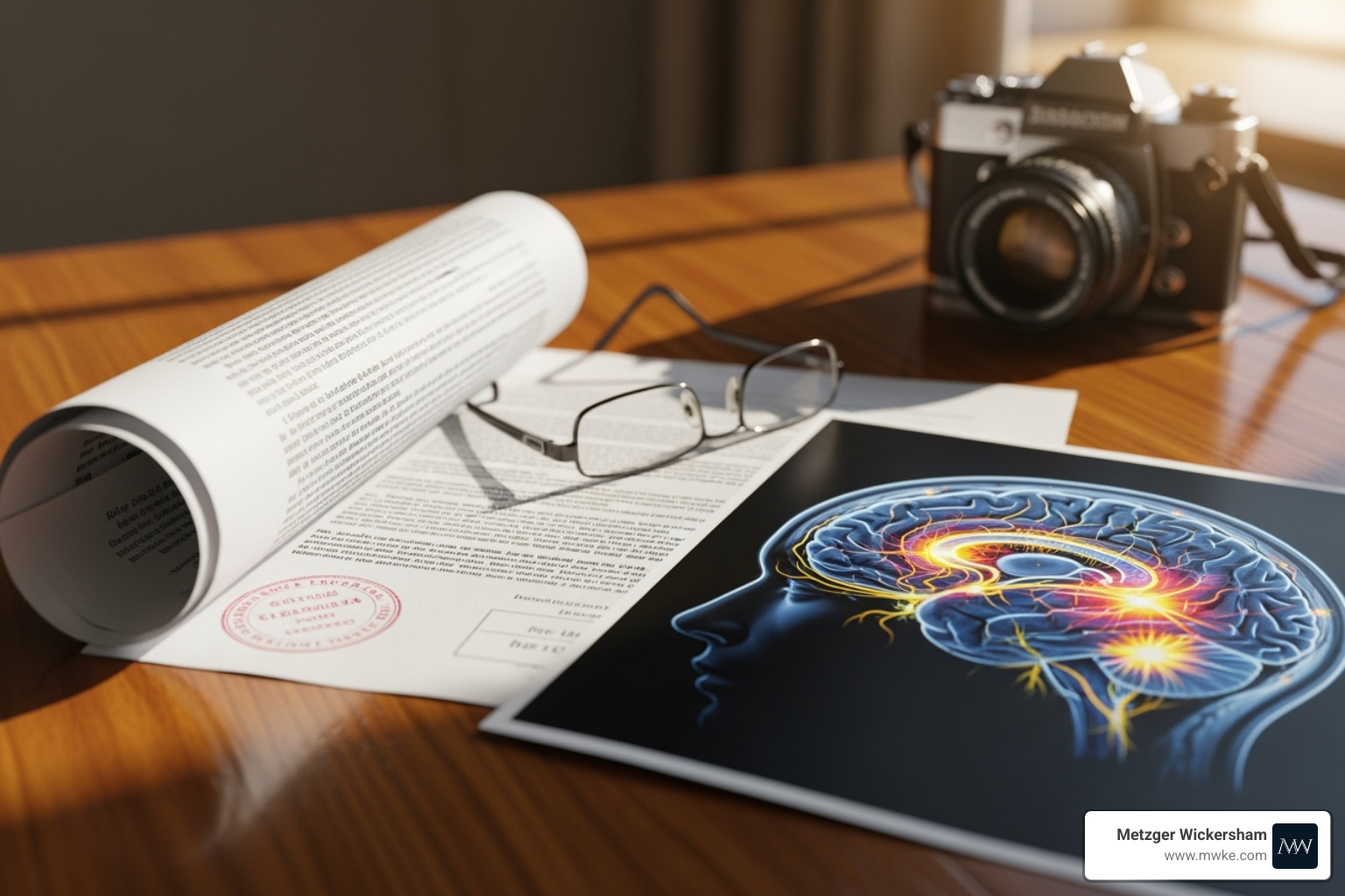 Legal document next to a brain scan illustration, symbolizing the intersection of law and mental health - lawyers for emotional distress Legal document next to a brain scan illustration, symbolizing the intersection of law and mental health - lawyers for emotional distress