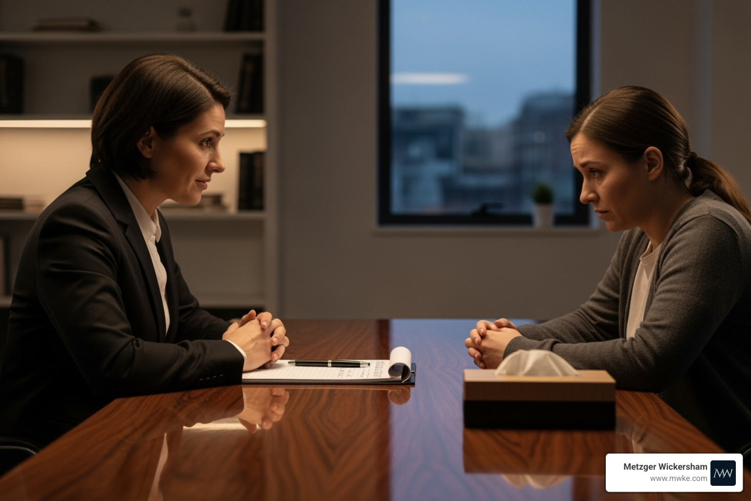 Various forms of evidence being organized on a table, such as medical files, a journal, and photos - lawyers for emotional distress Various forms of evidence being organized on a table, such as medical files, a journal, and photos - lawyers for emotional distress