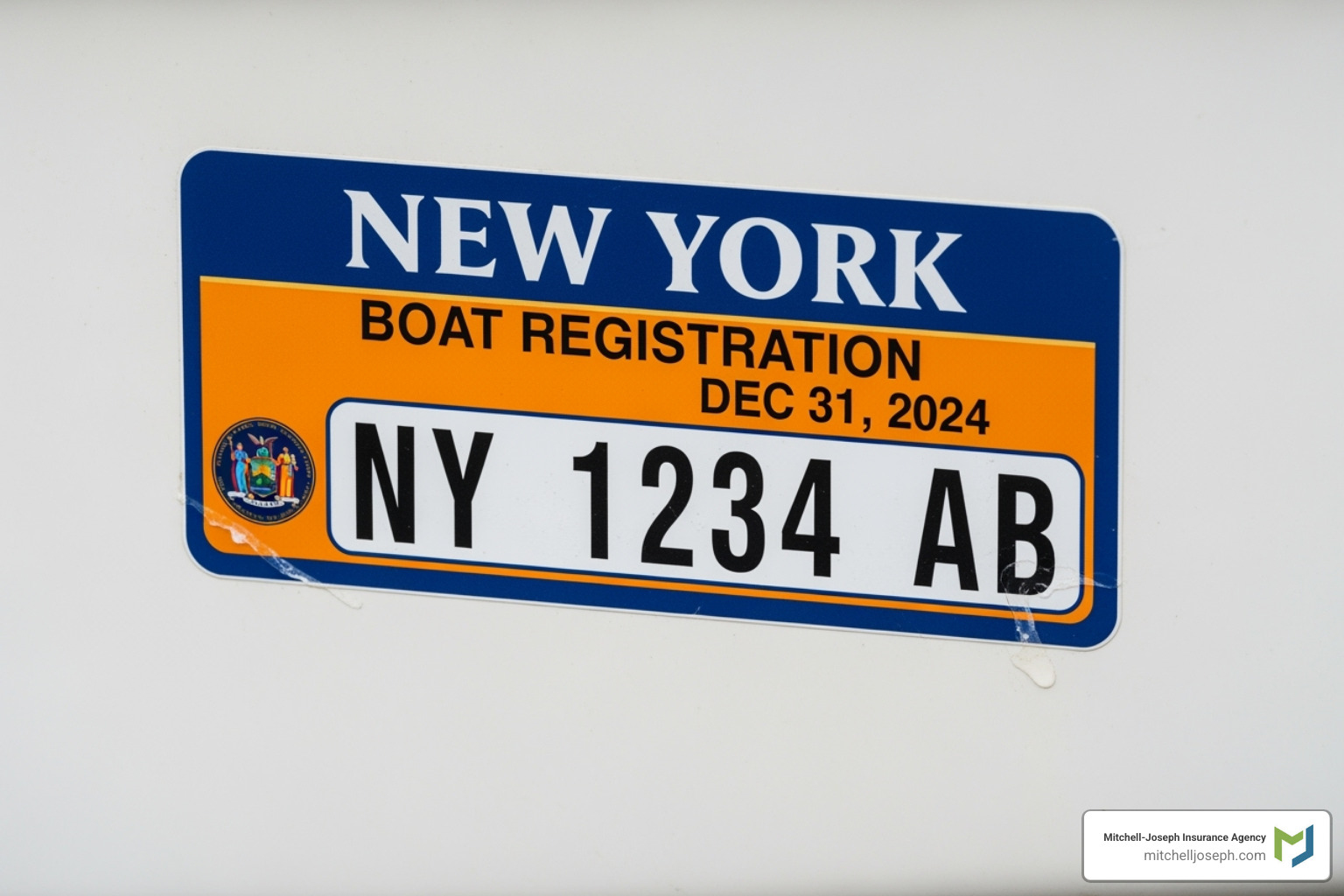 of a New York boat registration sticker on a vessel - Boat Insurance NY of a New York boat registration sticker on a vessel - Boat Insurance NY