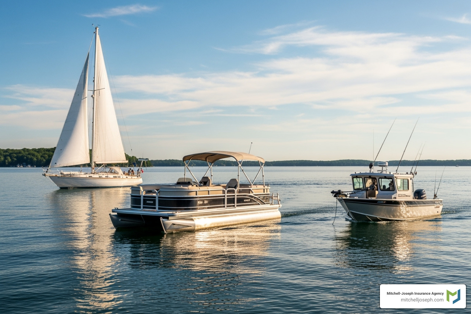 illustrating different types of boats like a sailboat, pontoon, and fishing boat - Boat Insurance NY illustrating different types of boats like a sailboat, pontoon, and fishing boat - Boat Insurance NY