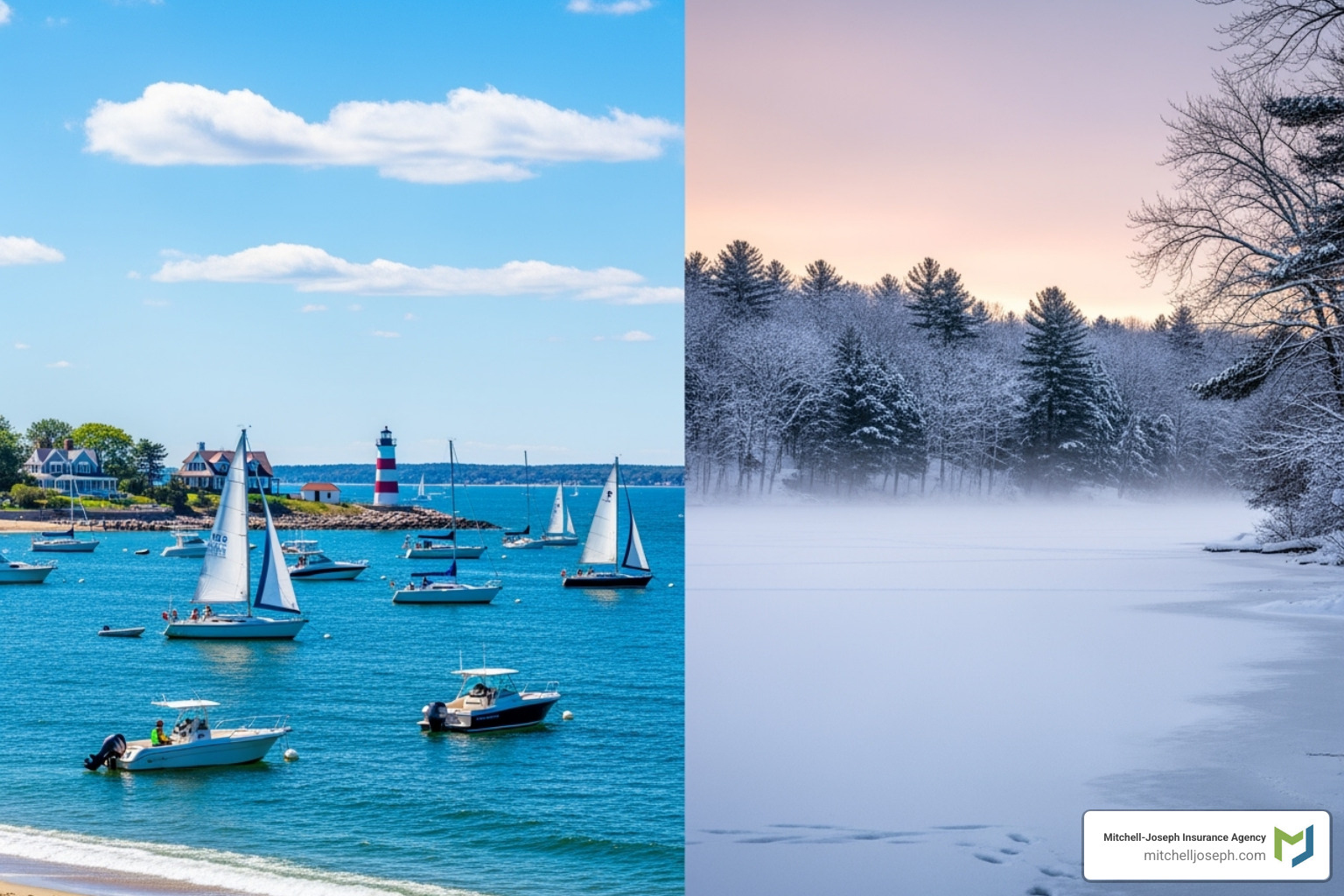 contrasting a coastal Long Island scene with a frozen upstate lake - Boat Insurance NY contrasting a coastal Long Island scene with a frozen upstate lake - Boat Insurance NY