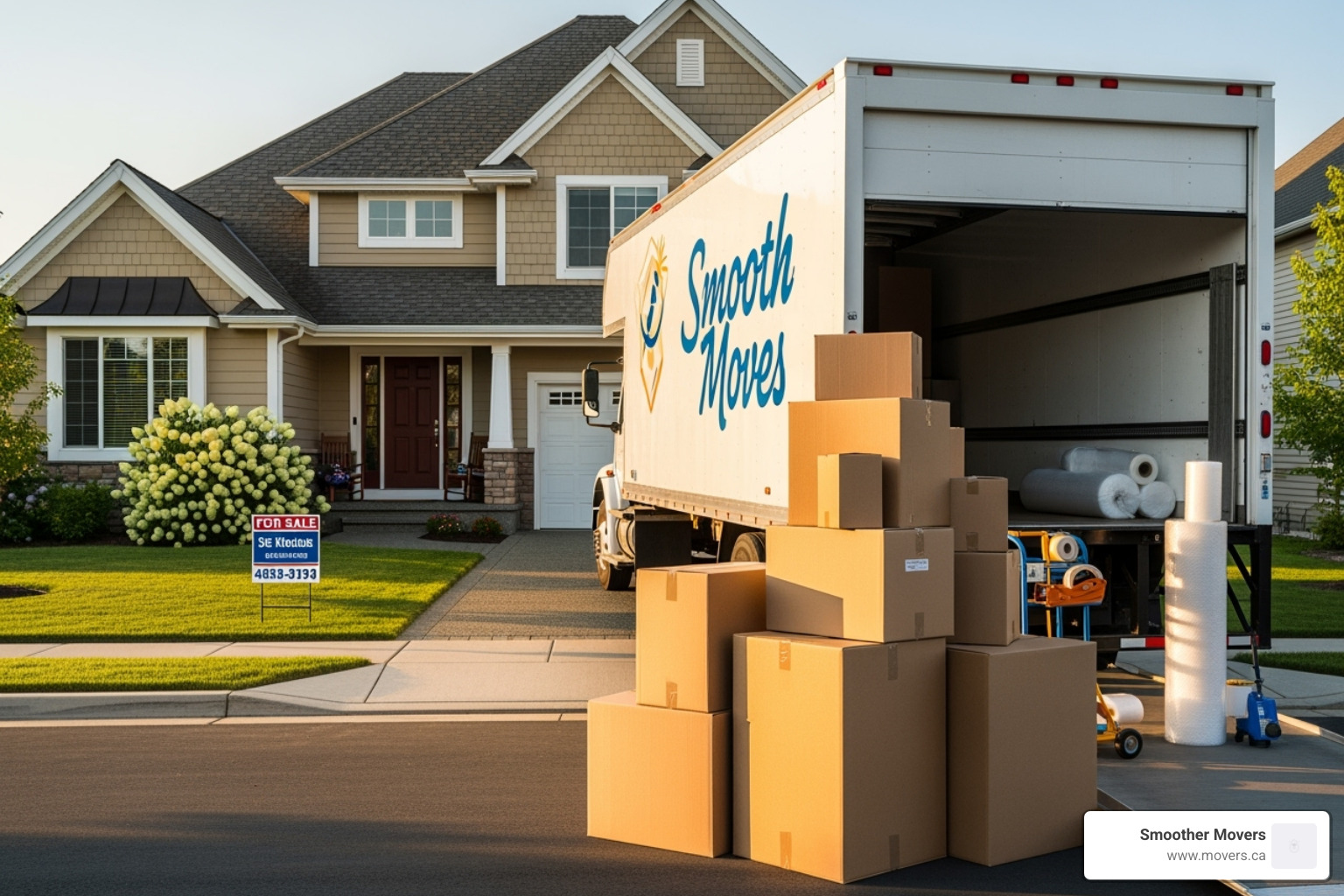 Moving truck with various packing supplies like boxes and bubble wrap, ready for a move in Nanaimo - furniture movers nanaimo