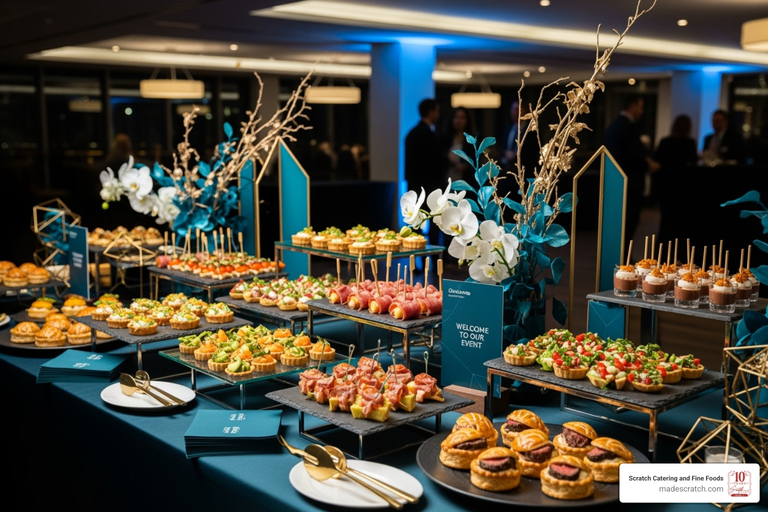 beautifully styled buffet table with brand colors - corporate caterers catering beautifully styled buffet table with brand colors - corporate caterers catering