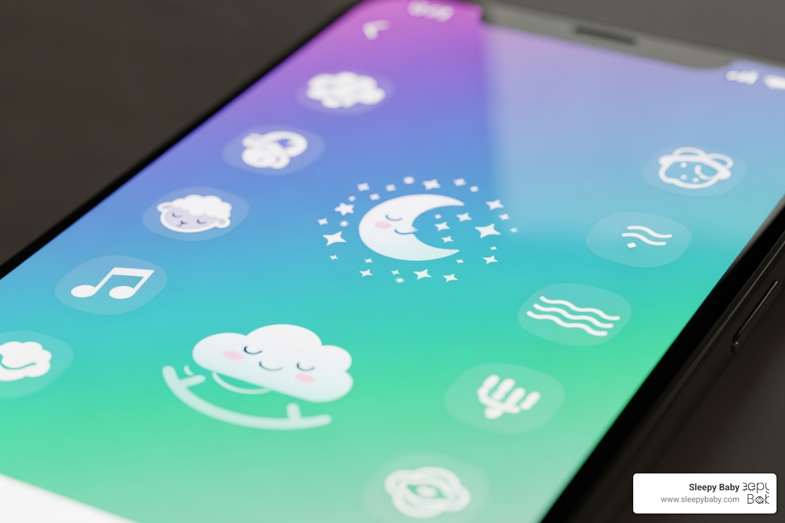smartphone screen showing a colorful baby sleep app interface - best baby sleep aid app smartphone screen showing a colorful baby sleep app interface - best baby sleep aid app