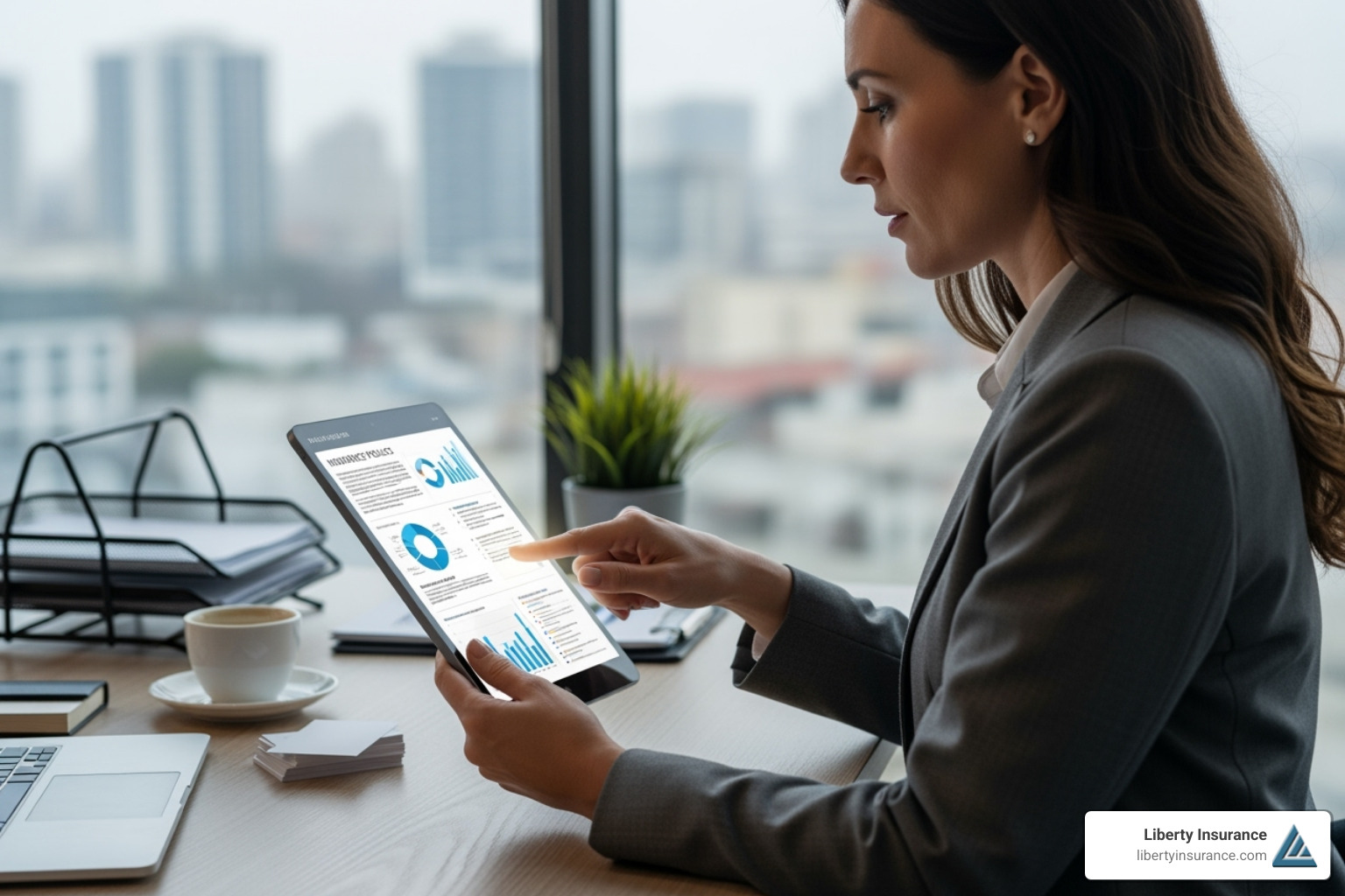 Image of a business owner reviewing their insurance needs on a tablet - commercial property insurance nj