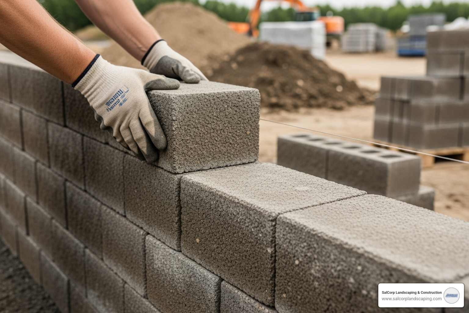 Stacking subsequent courses with staggered joints on a retaining wall - how to build a retaining wall with concrete blocks