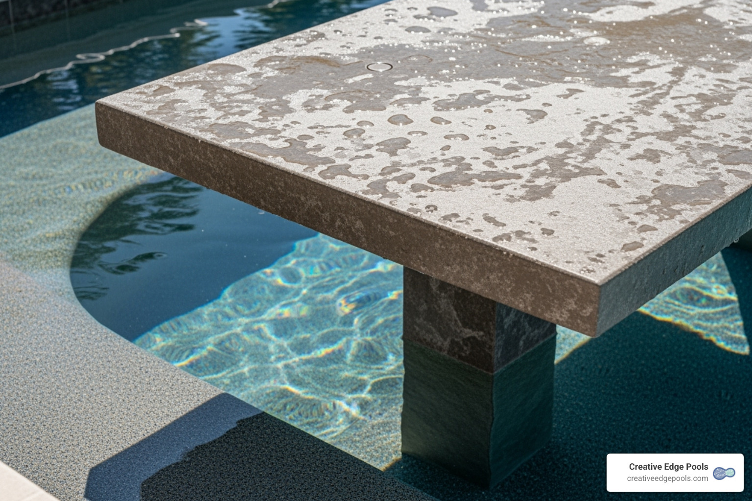 close-up on a high-quality resin in-pool table showing its durable, textured surface. - in pool table