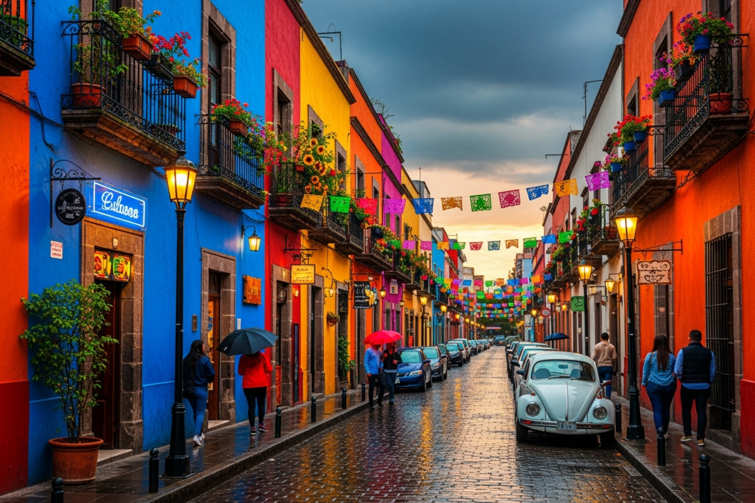 colorful street in the Roma Norte neighborhood - mexico city street food tour