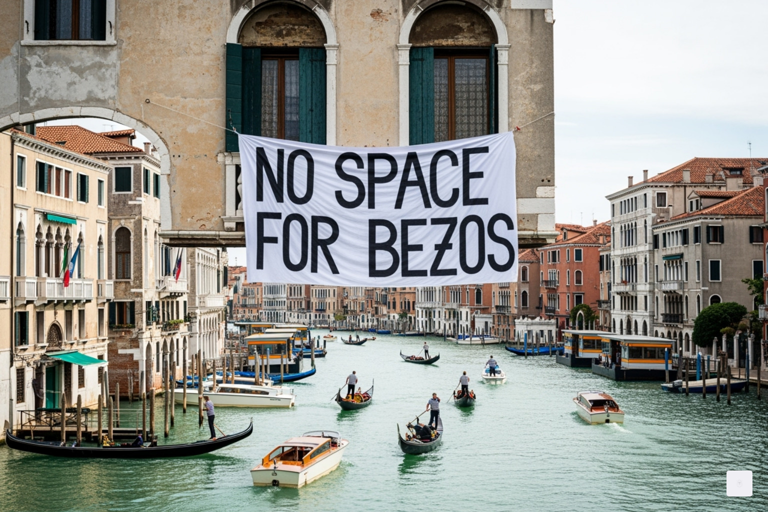 No Space for Bezos protest banner in Venice - jeff bezos wedding