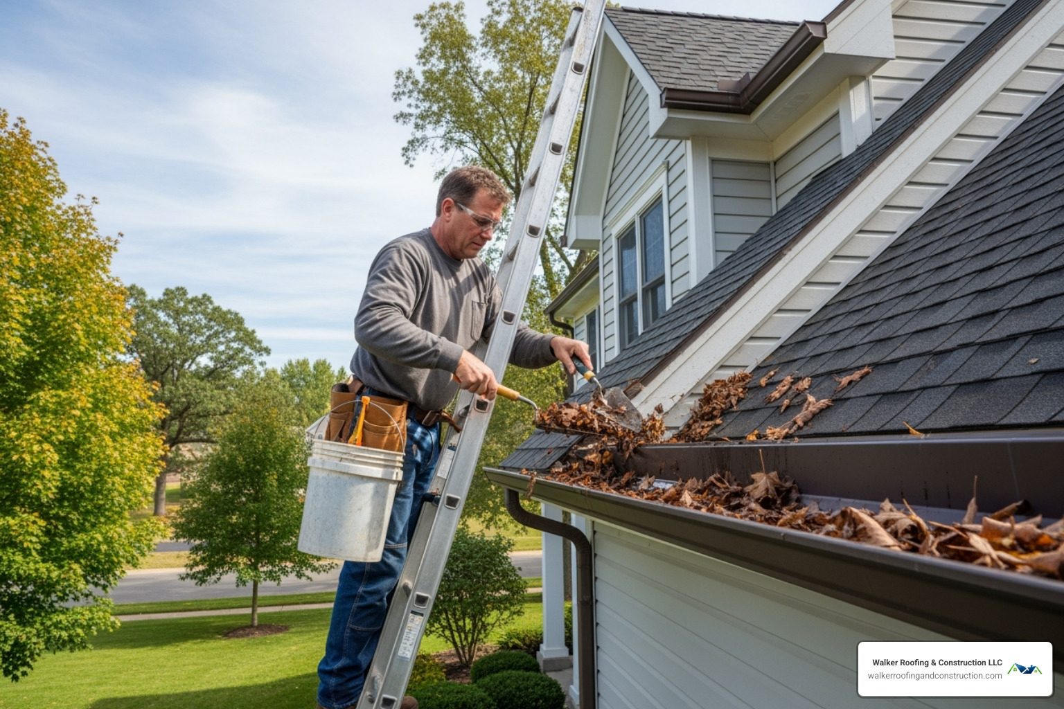 homeowner cleaning gutters on a well-maintained roof - home insurance cover roof damage homeowner cleaning gutters on a well-maintained roof - home insurance cover roof damage