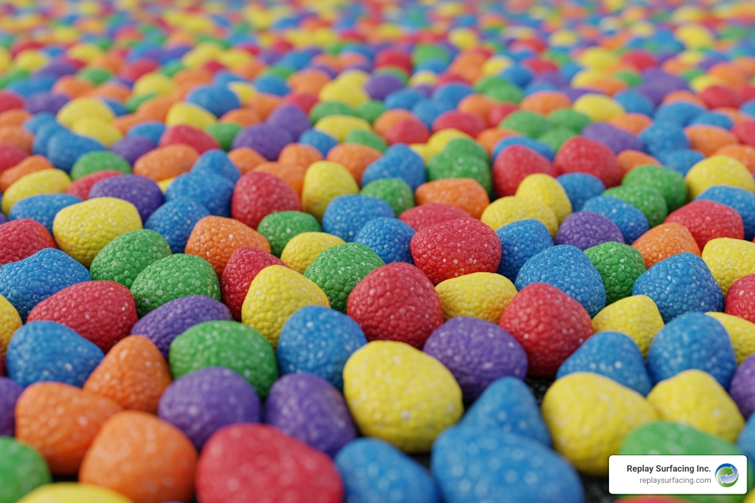 close-up view of colored rubber mulch nuggets - Is Rubber Mulch in Charlotte NC a Safe Playground Surface
