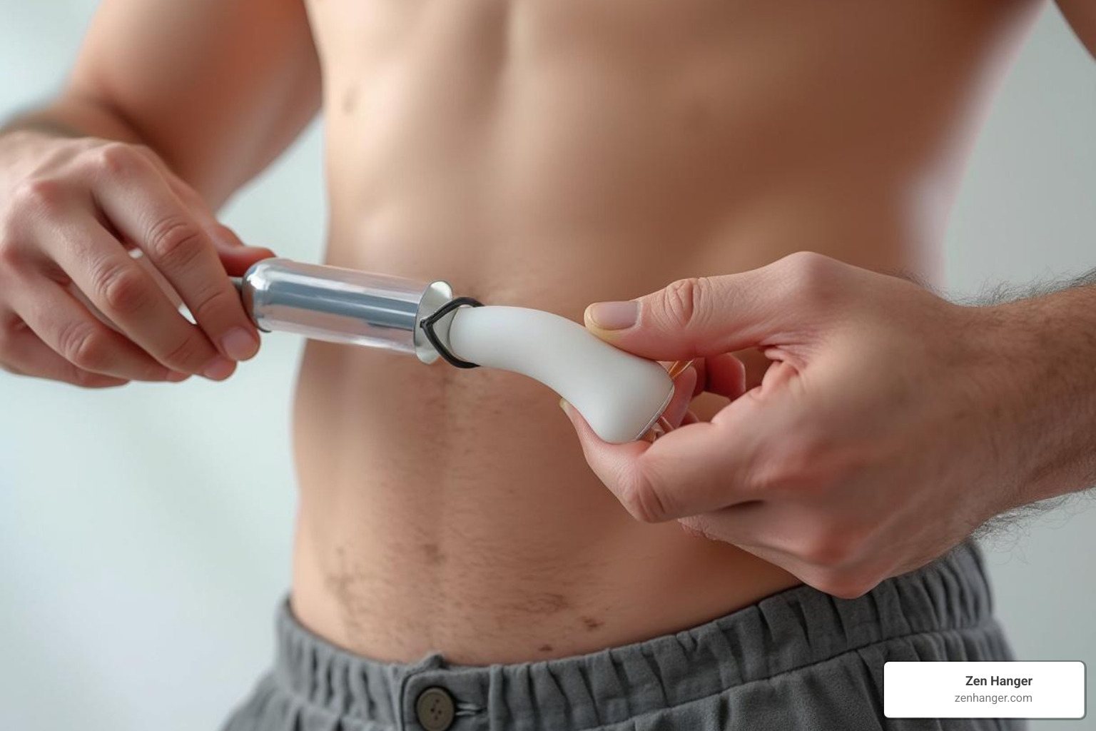 A penile traction device in use - girth exercises to fix a bent penis