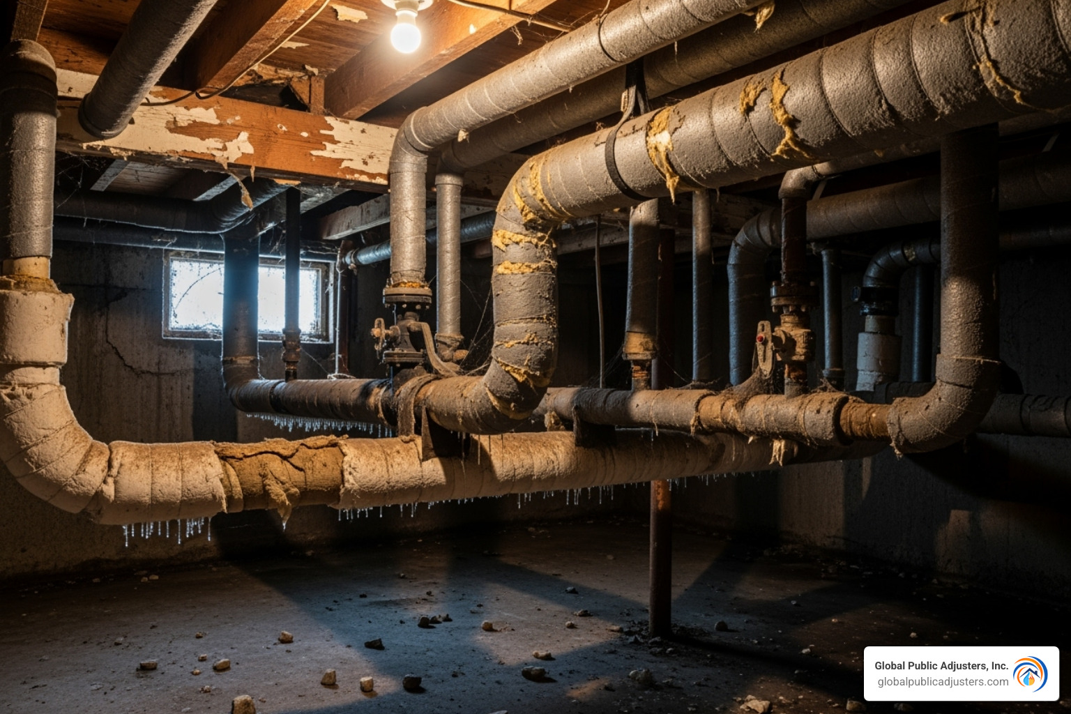 insulated pipes in a basement or crawlspace - Broken pipe insurance claim